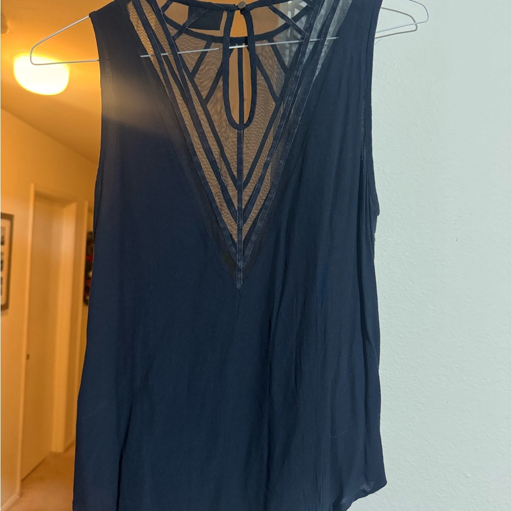 VILA Navy Sleeveless Blouse with Sheer Detail